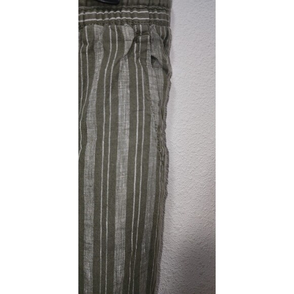 L.L. Bean Women Premium Linen Olive Green Pull-On Pants, Striped Beachy Size 4P - Picture 5 of 5